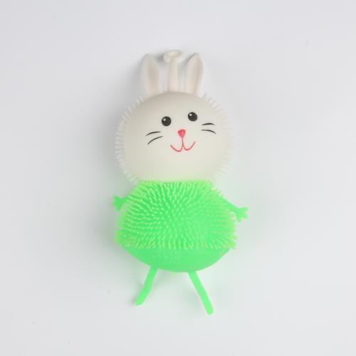 工厂定制可爱卡通小兔子办公室解压玩具发光充气可回弹毛毛球玩具